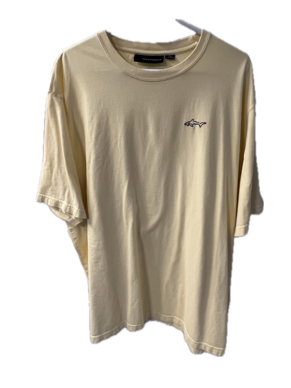 Greg Norman Collection Creamy Yellow Short Sleeve Crewneck w/ Embroidered Shark